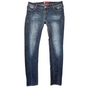 Apple Bottoms Women Dark Wash Skinny Jeans Embroidered Apple Pockets 11/12 Y2k